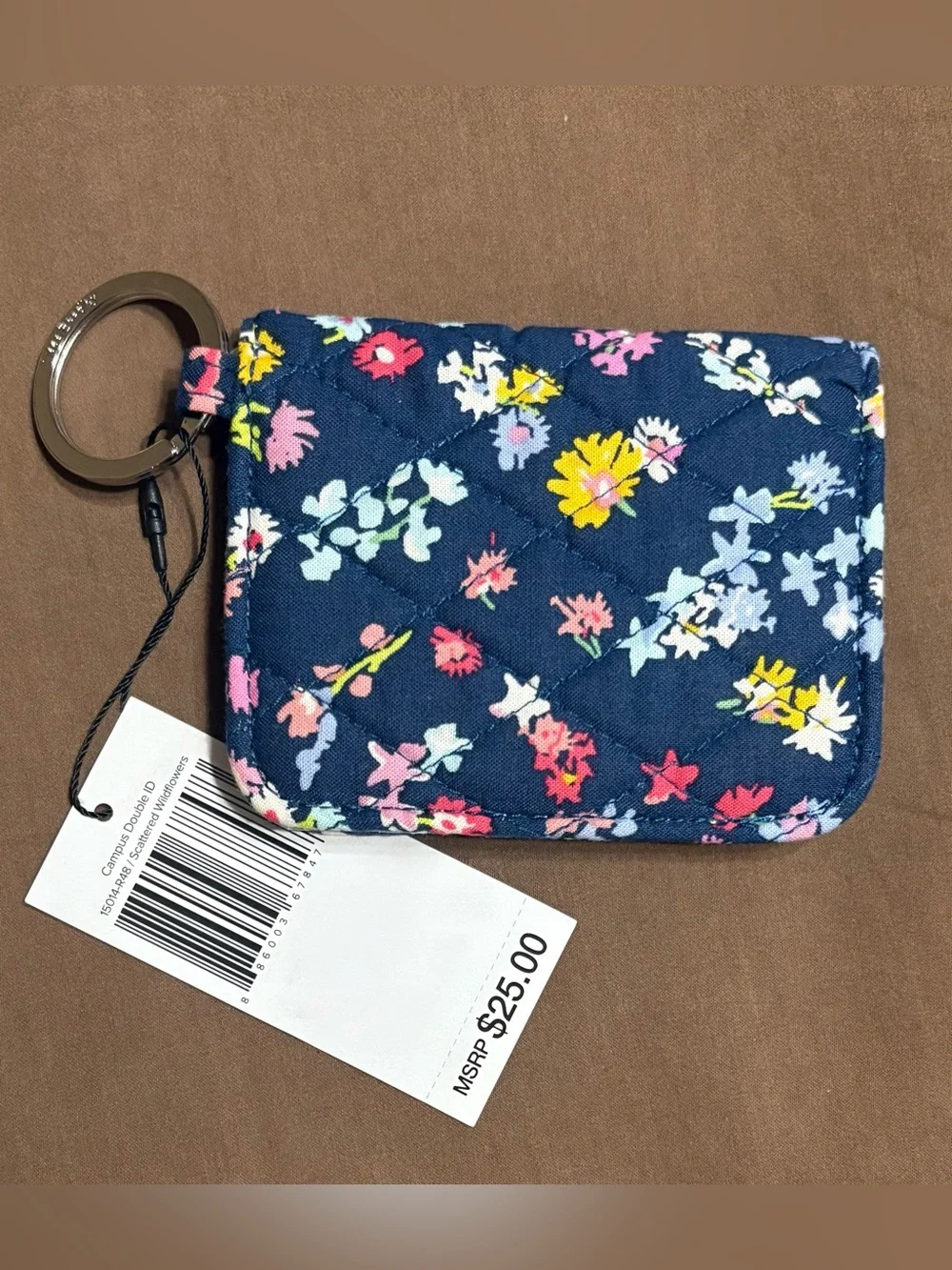 Vera Bradley Navy Floral ID Wallet Keychain - Picture 2 of 4